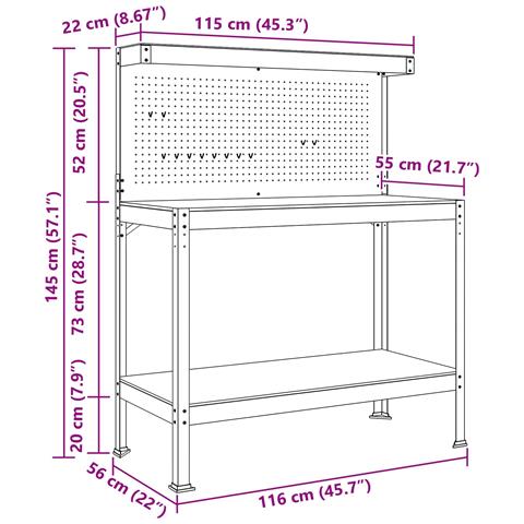 Banco da lavoro con lo scaffale Nero 114 x 54 x 145 cm - Foto 9