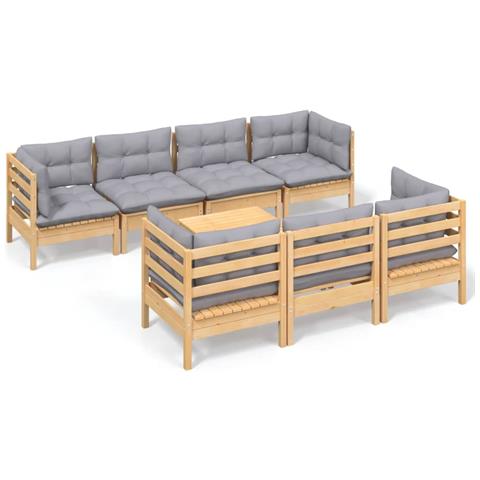 Set Divani da Giardino 8 pz con Cuscini Grigi Massello di Pino - Foto 1