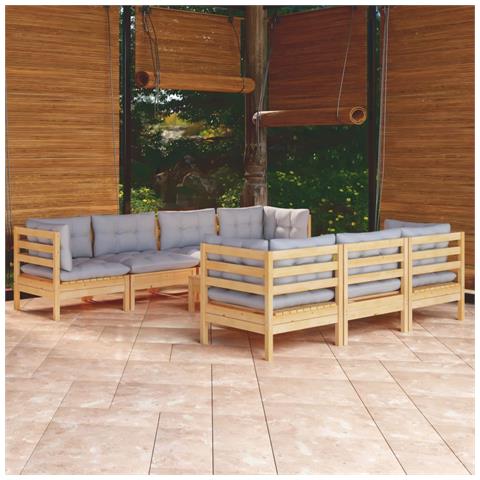 Set Divani da Giardino 8 pz con Cuscini Grigi Massello di Pino - Foto 2