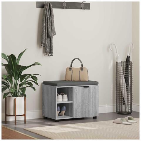 Panca per ingresso con cuscino Sonoma grigia 60 x 38 x 46 cm - Foto 2
