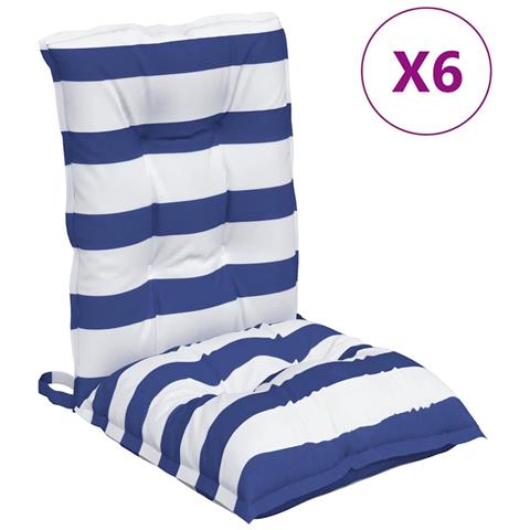 Cuscini Sedia Schienale Basso 6 pz a Righe Blu e Bianche Oxford - Foto 1