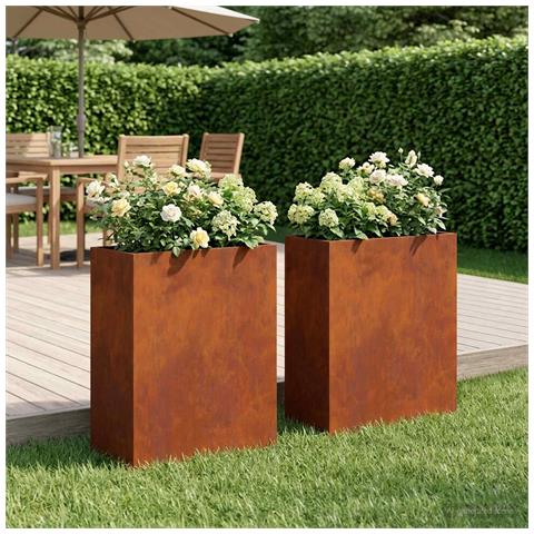 Vaso da giardino 2 pz Ruggine 40 x 20 x 40 cm Acciaio Corten - Foto 2
