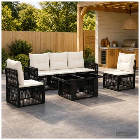 Set Divano da Giardino 6 pz Nero e Bianco Crema polyrattan - Foto 2