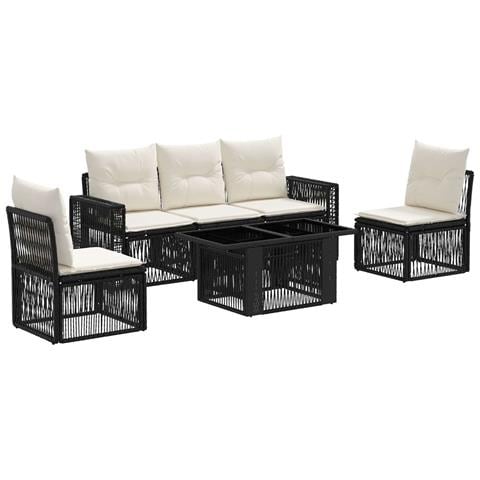 Set Divano da Giardino 6 pz Nero e Bianco Crema polyrattan - Foto 1