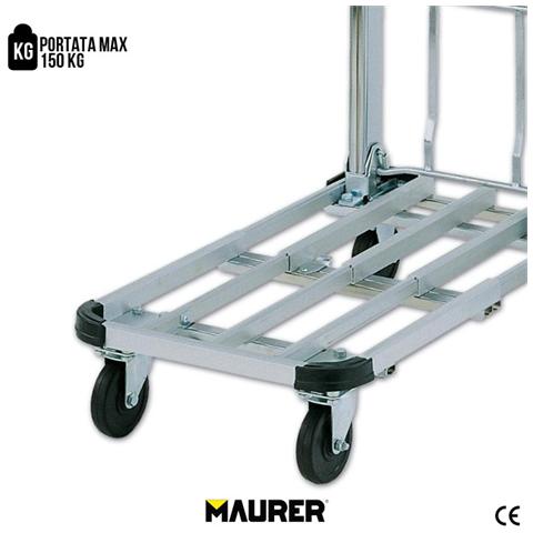 Carrello acciaio con piattaforma estensibile ruote gomma max 150 Kg - Foto 2