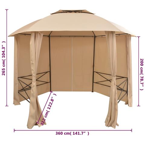 Gazebo Padiglione Da Giardino Con Tende Esagonale 360x265 Cm - Foto 9