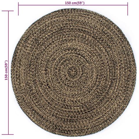 Tappeto Artigianale In Juta Nero E Naturale 150 Cm - Foto 2