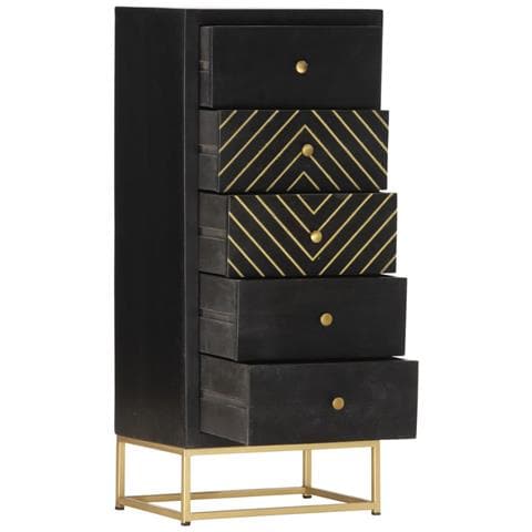 Cassettiera Nero E Oro 45x30x105 Cm In Legno Massello Di Mango - Foto 2