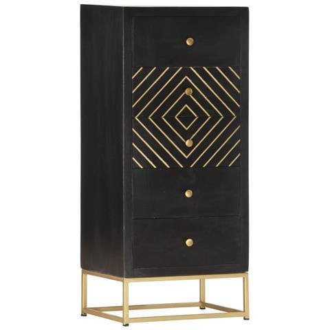 Cassettiera Nero E Oro 45x30x105 Cm In Legno Massello Di Mango - Foto 1