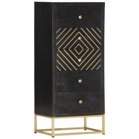 Cassettiera Nero E Oro 45x30x105 Cm In Legno Massello Di Mango - Foto 10