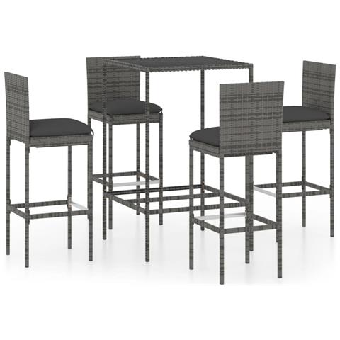 Set da Bar da Giardino 5 pz con Cuscini in Polyrattan Grigio - Foto 1