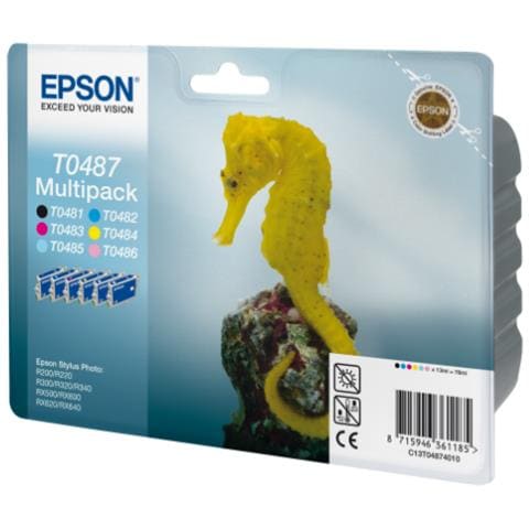 Seahorse Multipack Cartuccia Ink Originale Nero / Ciano / Ciano Chiaro / Magenta chiaro / Magenta / Giallo per Stylus Photo R200 / RX620 6 pz - Foto 2