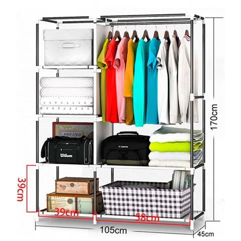 Guardaroba In Tessuto Home Con Tasche Laterali 170x105x45 Cm Nero - Foto 2