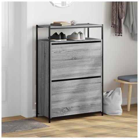 Scarpiera Grigio Sonoma 75x34x112 Cm In Legno Multistrato - Foto 3