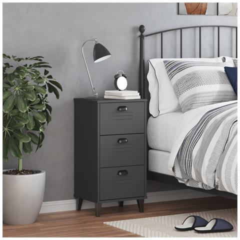 Comodino Viken Antracite In Legno Massello Di Pino - Foto 3