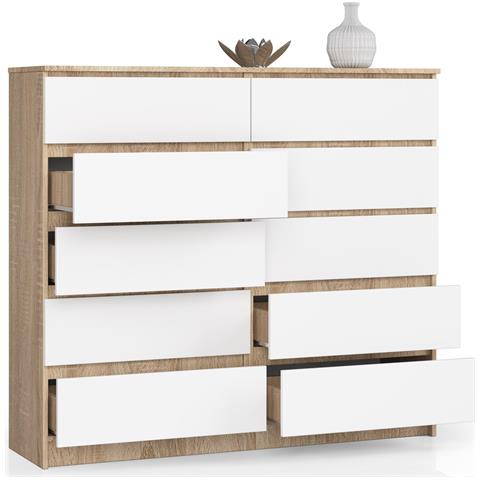 Cassettiera K140, 10 cassetti, 138x40x121 cm, Colore Sonoma Quercia e Bianco - Foto 2