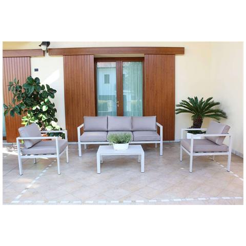 Salotto Da Giardino 5 Posti Con Struttura In Alluminio Divano Poltrone E Tavolino Eracle - Beige - Foto 1