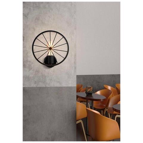 Applique Da Parete Stile Vintage A Forma Ruota Di Bicicletta Nero Attacco E27 - Foto 1