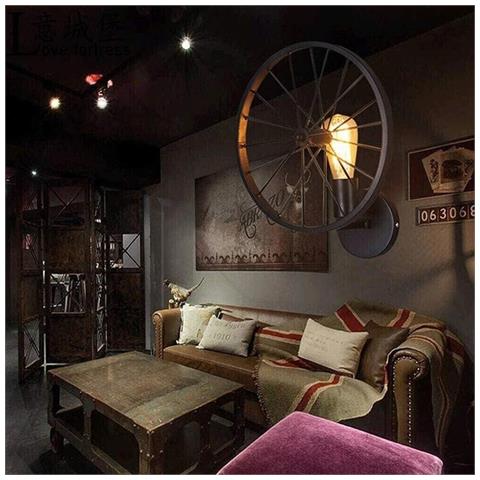 Applique Da Parete Stile Vintage A Forma Ruota Di Bicicletta Nero Attacco E27 - Foto 2