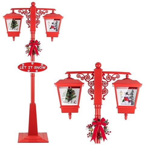 Lampione Natale Con Luce Led Scena Natalizia Neve Motorizzata Musica 188cm Rosso - Foto 1