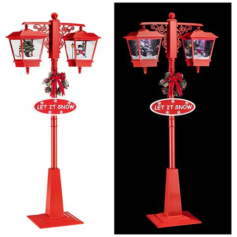 Lampione Natale Con Luce Led Scena Natalizia Neve Motorizzata Musica 188cm Rosso - Foto 2