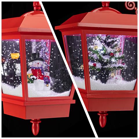 Lampione Natale Con Luce Led Scena Natalizia Neve Motorizzata Musica 188cm Rosso - Foto 4