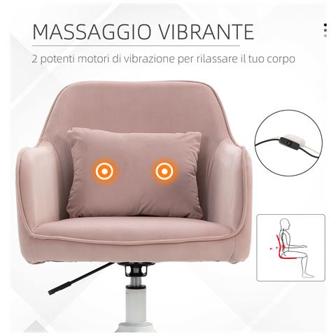 Sedia da Ufficio Massaggiante a 2 Punti con Cuscino e Braccioli, in Tessuto, 57x70x78-86 cm, Rosa - Foto 6