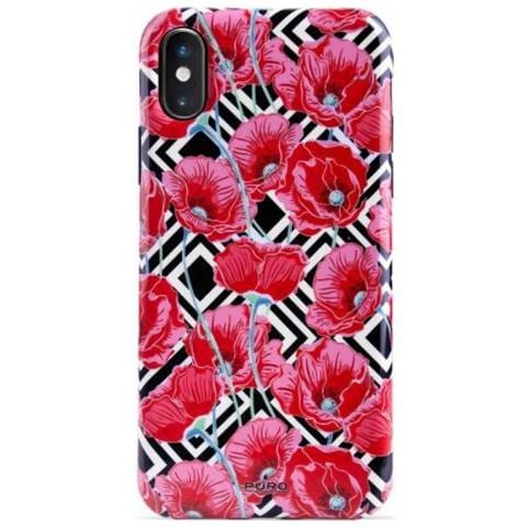 Cover Glam Geo Flowers Red Poppies Per Iphone X /xs 5.8'' In Silicone Anti Shock Black - Foto 1