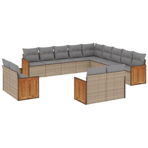 Lusso Casadino -  Set Divano Da Giardino 13 Pz Con Cuscini Beige In Polyrattan - Foto 1