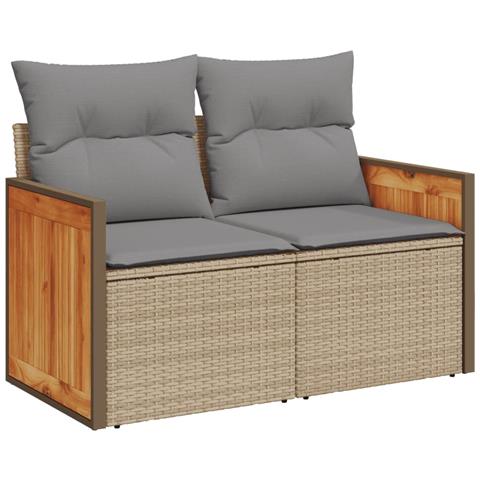Lusso Casadino -  Set Divano Da Giardino 13 Pz Con Cuscini Beige In Polyrattan - Foto 2