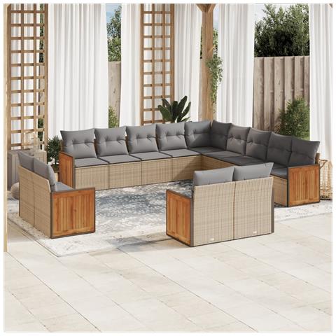 Lusso Casadino -  Set Divano Da Giardino 13 Pz Con Cuscini Beige In Polyrattan - Foto 8