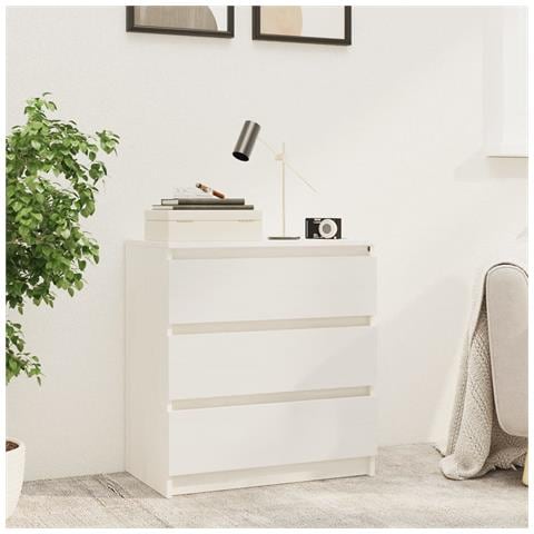 Comodino Bianco 60x36x64 Cm In Legno Massello Di Pino - Foto 8