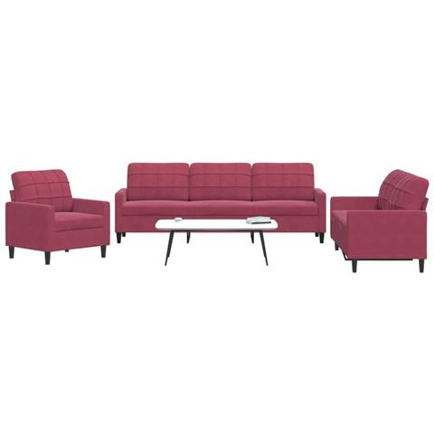 Set di Divani 3 pz con Cuscini Rosso Vino in Velluto - Foto 2