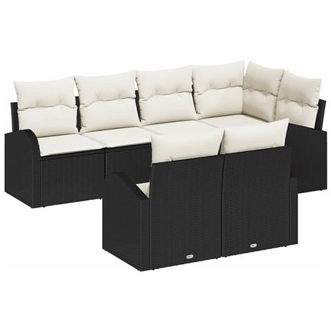 Set di divani da giardino  7 Pezzi con Cuscini Nero Polyrattan, Divano da giardino  2 posti con ripostiglio e cuscini Nero Polyrattan - Foto 1