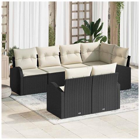 Set di divani da giardino  7 Pezzi con Cuscini Nero Polyrattan, Divano da giardino  2 posti con ripostiglio e cuscini Nero Polyrattan - Foto 2