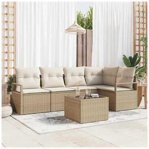 Set divano da giardino  6 pezzi con cuscini marrone in polyrattan, Divano da giardino  2 posti con ripostiglio e cuscini beige in polyrattan - Foto 2