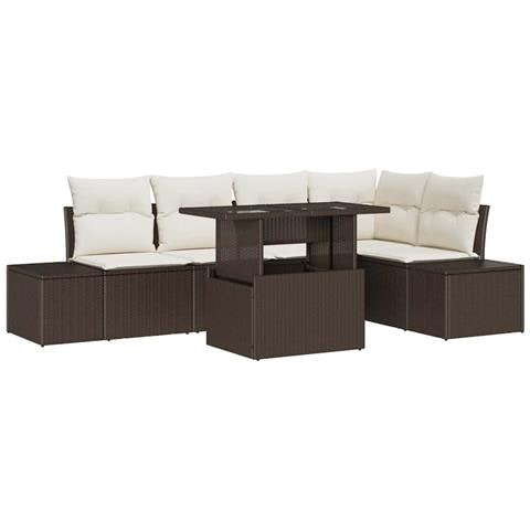 Set divano da giardino 6 pezzi con cuscini marrone in polyrattan - Foto 1