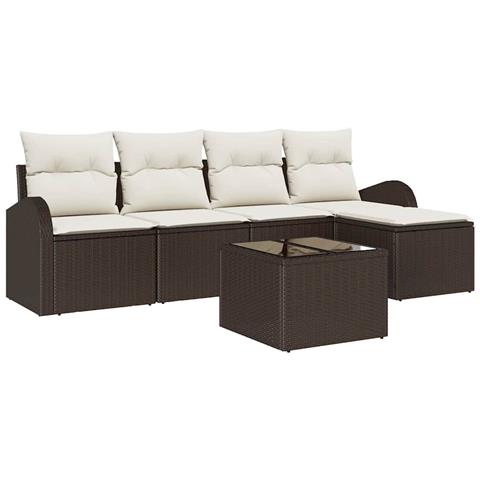 Set divano da giardino vitaXL 5 pezzi con cuscini grigi in polyrattan, Divano da giardino vitaXL 2 posti con spazio di archiviazione e cuscini marroni in polyrattan - Foto 1