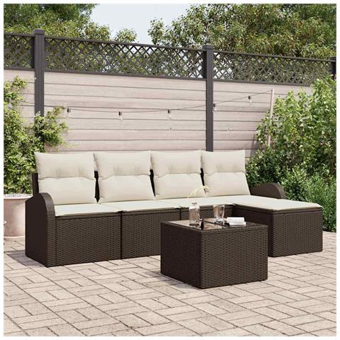 Set divano da giardino vitaXL 5 pezzi con cuscini grigi in polyrattan, Divano da giardino vitaXL 2 posti con spazio di archiviazione e cuscini marroni in polyrattan - Foto 2