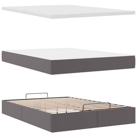 Struttura Letto Pouf con Materasso Grigio 140x190 cm Similpelle - Foto 9