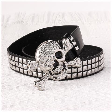 Cintura In Pelle Con Teschio E Borchie, 102 Cm, Stile Gotico E Punk - Foto 5