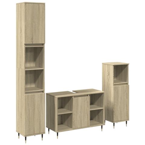 Set Mobili da Bagno 3 pz Rovere Sonoma in Legno Multistrato - Foto 1