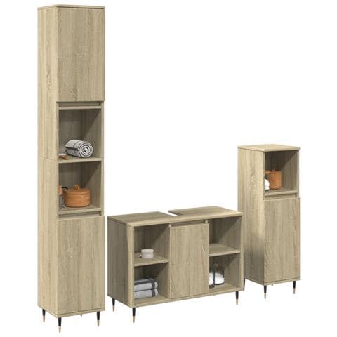 Set Mobili da Bagno 3 pz Rovere Sonoma in Legno Multistrato - Foto 2