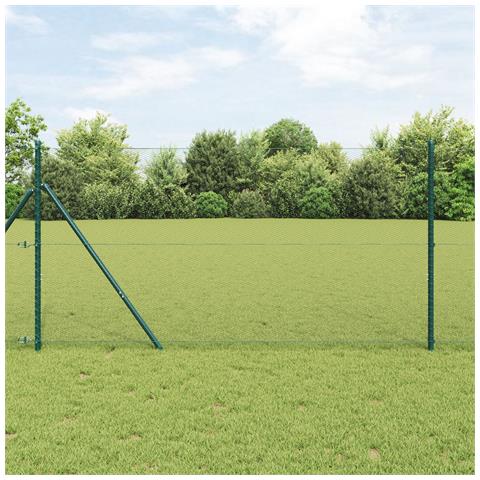 Recinzione Esagonale  Verde 1,4x50 m Acciaio, Pali per Recinzione  13 pz Verde Ø32 mm 190 cm Acciaio Galvanizzato - Foto 2