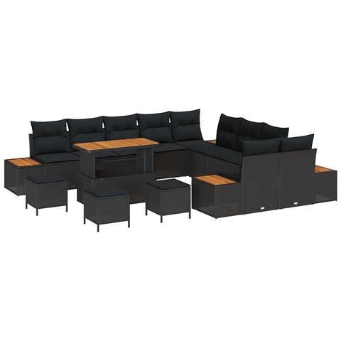 Set Divano da Giardino con cuscino 14 pcs Nero Poly Rattan - Foto 1
