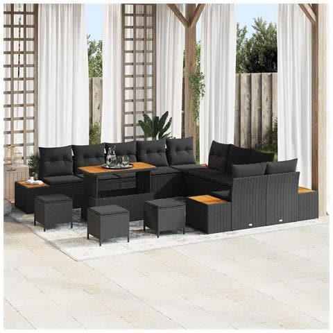 Set Divano da Giardino con cuscino 14 pcs Nero Poly Rattan - Foto 2