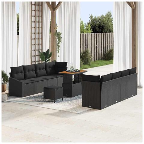Set Divano da Giardino con cuscino 11 pcs Nero Poly Rattan - Foto 2