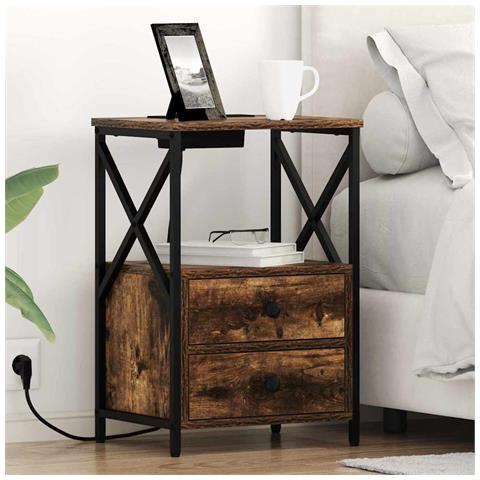 Comò con stazione di ricarica Rovere fumo Legno multistrato - Foto 2