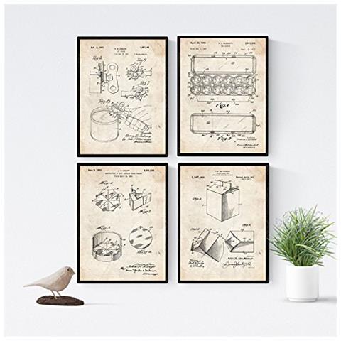 Set Di 4 Stampe Stampe Con Brevetti Di Utensili Da Cucina Manifesti Con E Vecchi Brevetti Cucina Disegno Di Alta Qualità Sfondo Senza Cornice A4 - Foto 1