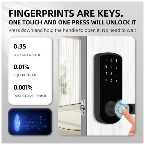 Serratura Intelligente Per Porta Con Impronta Digitale Tuya - Ttlock Bluetooth Biometrica Senza Chiave Per Casa, Appartamento, Hotel, Scuola Silver - Foto 2